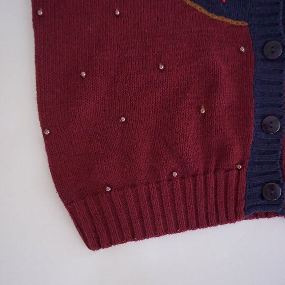 VTG Huntington Ridge Burgundy Paisley Beaded Embroidered Cardigan Prep Grandma M - Picture 8 of 10